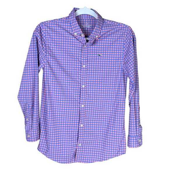 Vineyard Vines On The Go Gingham Button Down Shirt Blue Pink Size Medium 12 14 - Picture 1 of 8